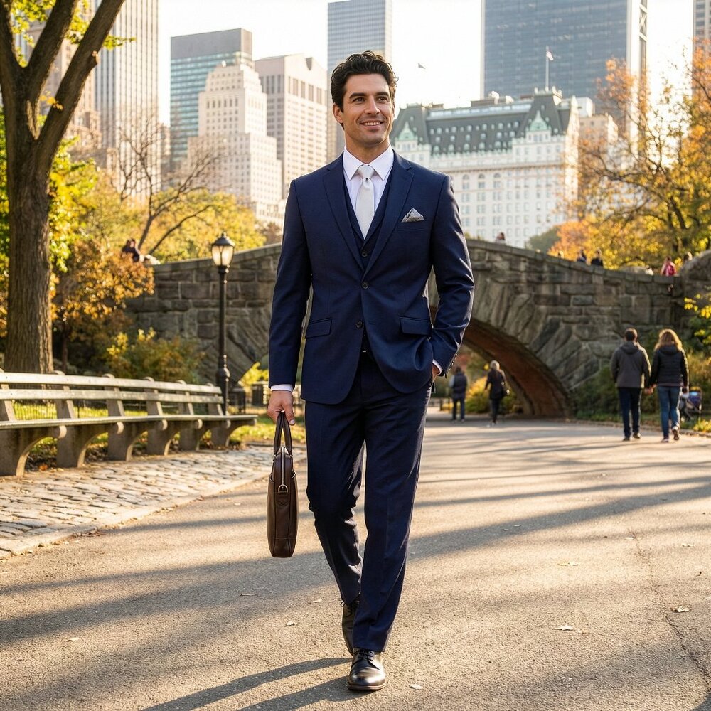 New 2026 Mens 3pc Vested Suit Set, Slim Fit